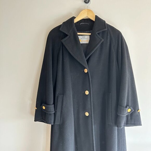 Aquascutum London Vintage Wool Cashmere Black Long Pea Coat size 6 - Picture 3 of 9